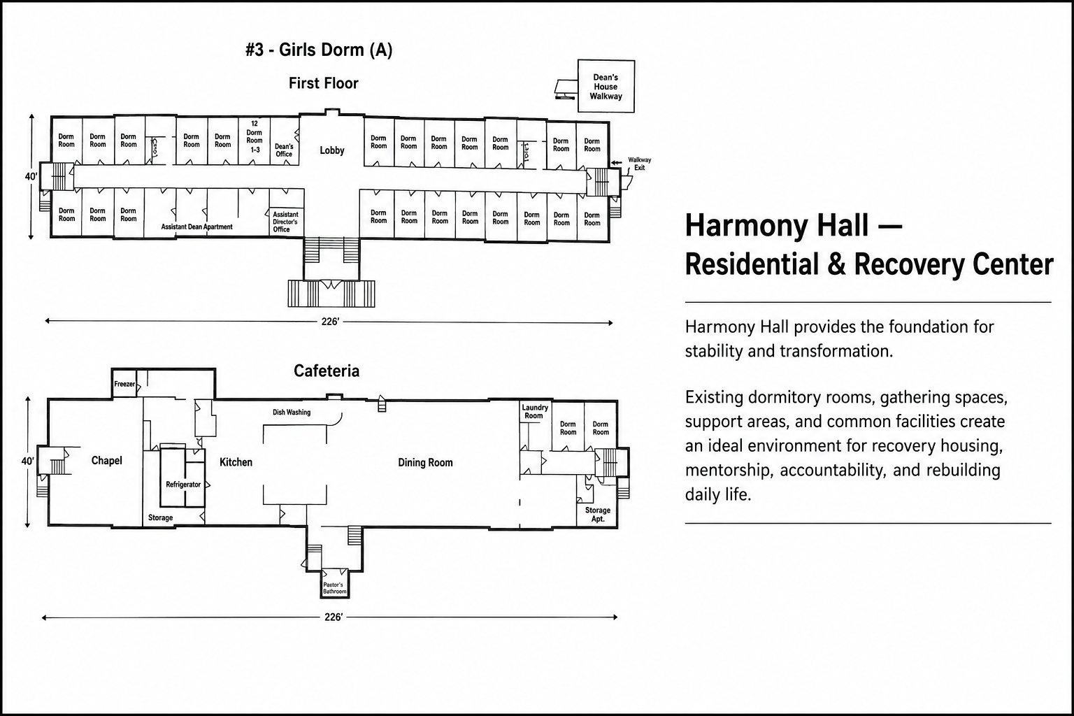 Existing Harmony Hall floor plan graphic